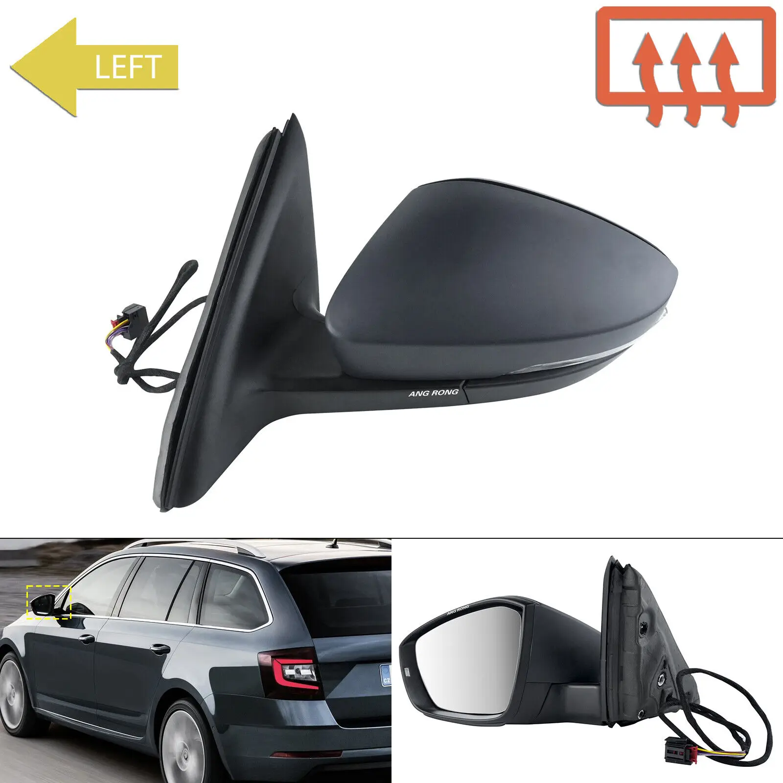 

Левое боковое зеркало заднего вида в сборе для Skoda Octavia 3 III 5E3 5E5 5E6 13-20 с электрическим подогревом, дверное зеркало, праймер