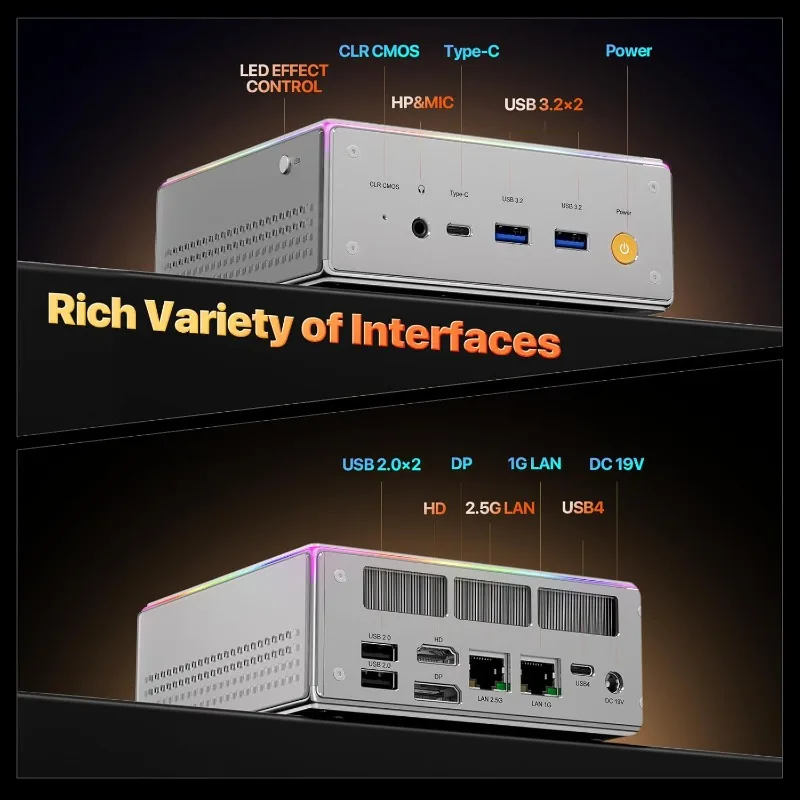 كمبيوتر صغير AMD Ryzen 7 8845HS 32 جيجابايت (قناة مزدوجة) DDR5 512 جيجابايت PCIe4.0 SSD AMD Radeon 660M أجهزة كمبيوتر تدعم أربعة شاشات