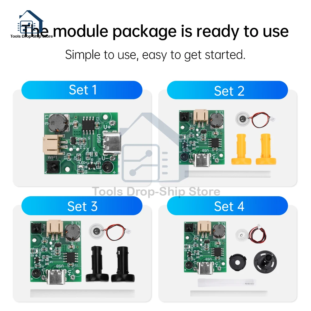 C타입 USB 단일 깍지 초음파 분무 가습기 모듈, DIY 보습 변환기, 미스트 메이커, 분무 개스킷 키트, 5V