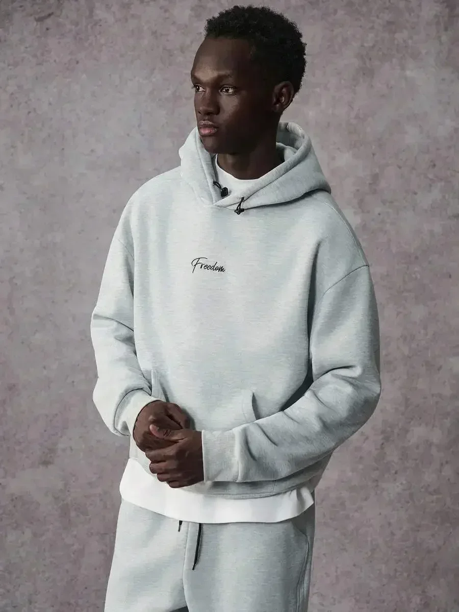 

Mens Casual Hooded Sweatshirt And Flared Sweatpants Set Grey Fall Outfit