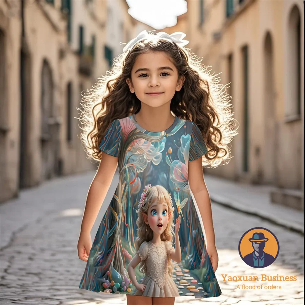 

2025 New Alice In Wonderland Girls Kids 3D Printed Dress Pretty Cute Cool Summer Cartoon Fashion Dress​