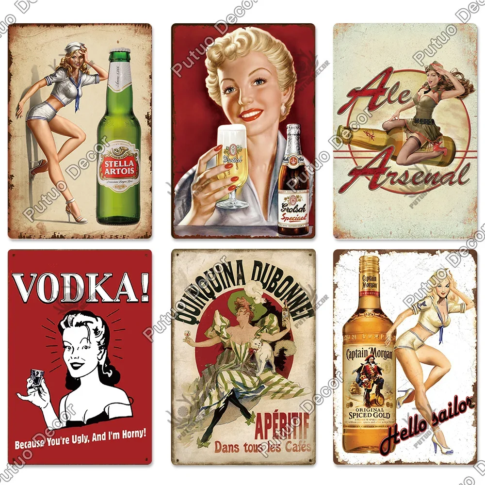 

Putuo Decor Pin Up Girl Metal Sign Plaque Metal Vintage Beer Tin Sign Poster Wall Decor for Bar Pub Club Man Cave Decoration