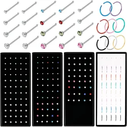 Fashion Crystal Stainless Steel Nose Stud Piercing for Women Hypoallergenic 1.8mm Nose Ring Straight/L/Screw Shaped Body Jewerly