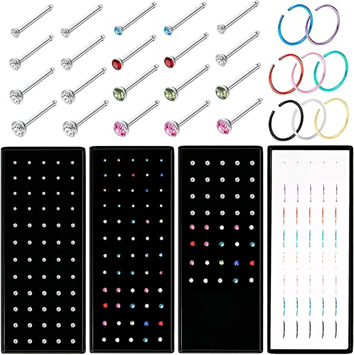 Modny kryształowy piercing do nosa ze stali nierdzewnej dla kobiet Hipoalergiczny pierścień do nosa 1,8 mm Prosty / L / w kształcie śruby Biżuteria do ciała