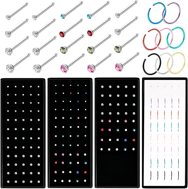 Modny kryształowy piercing do nosa ze stali nierdzewnej dla kobiet Hipoalergiczny pierścień do nosa 1,8 mm Prosty / L / w kształcie śruby Biżuteria do ciała