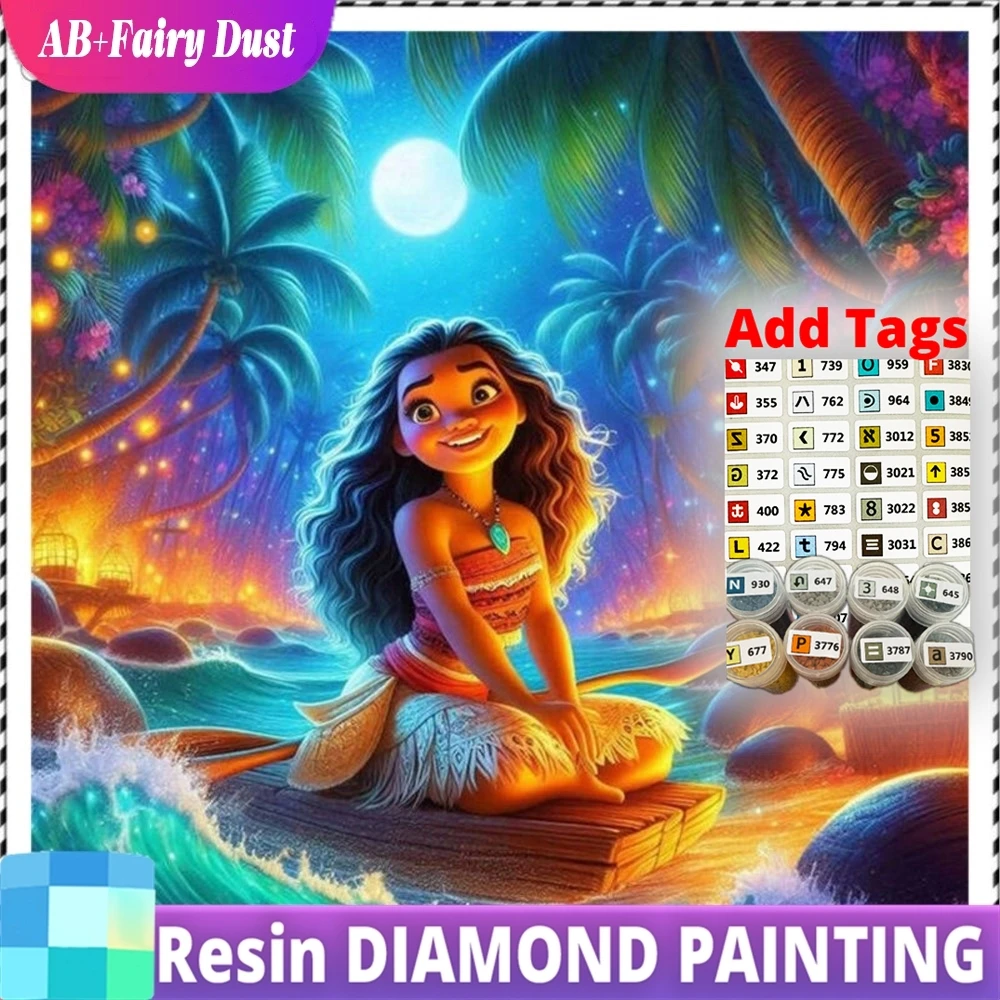

Алмазная мозаика 5D DIY: Принцесса Моана, Лунная река, Пейзаж. Набор для творчества из смолы AB и страз.