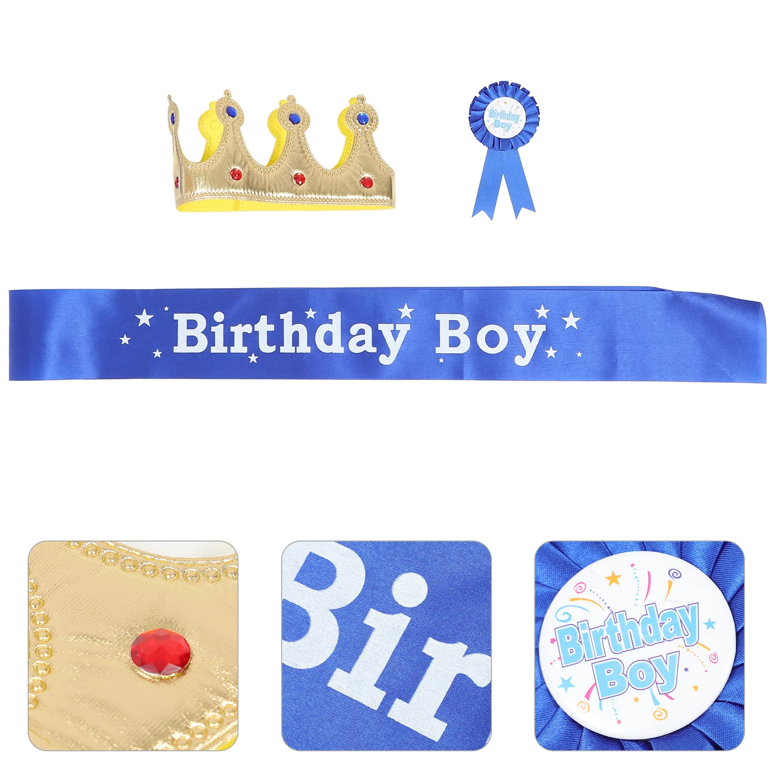 

3pcs Sash Kit Boys Party Cloth No Fade Tear Birthday Birthday Crown Kit Crown Resistant Stage Cosplay Accessories
