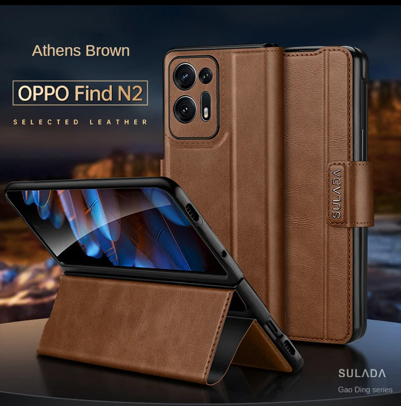 Imagem -02 - para Oppo Find n2 Case Sulada Alto-conjunto Fivela Magnética Bracket Flip Leather para Find n2 Leather Case