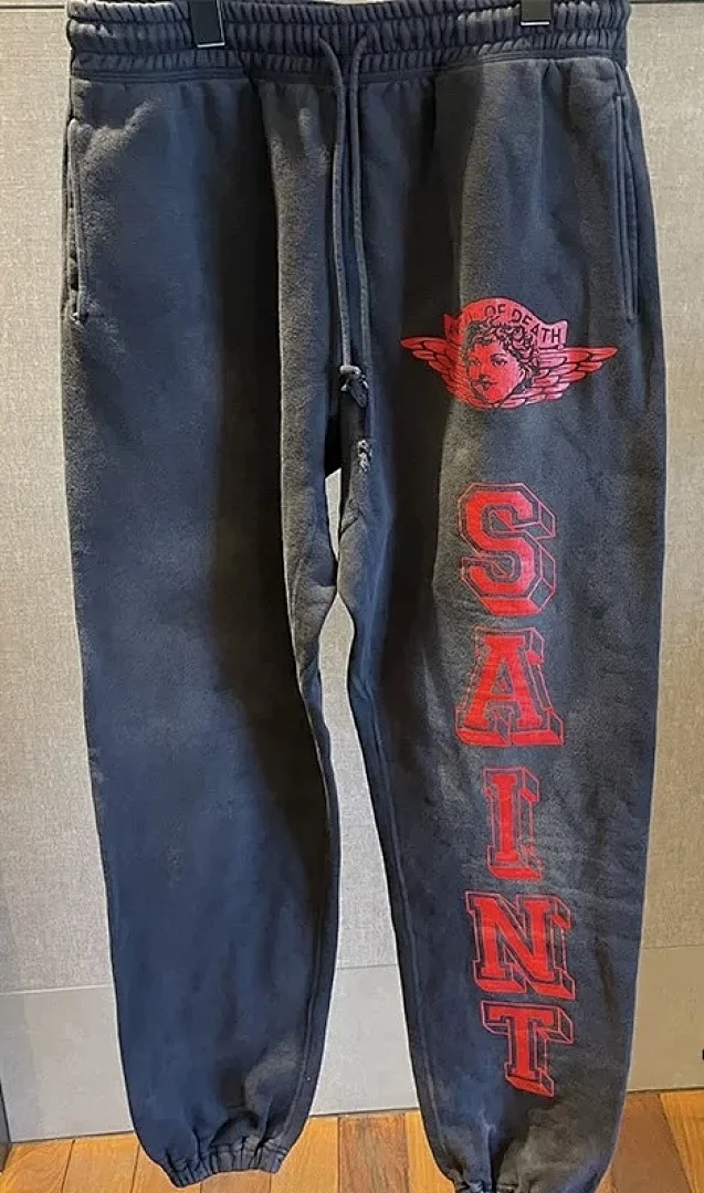 24ss Saint Washed Red Angel Printed Women Men Sweatpants Trousers Loose Fit Joggers Men Pants Sweatpants