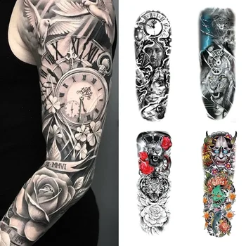 تاتو مزيف مؤقت مضاد للمياه للرجال وملصقات ذئب لفترة طويلة 6 أشهر على شكل حيوانات نمر فن الجسم مهرجان تاتوج أسود
