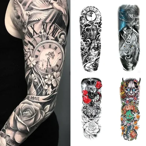 Tatuajes falsos temporales impermeables para hombre, pegatinas de lobo de largo tiempo, 6 meses, Animal, Tigre, arte corporal, tatuaje falso, Festival, negro