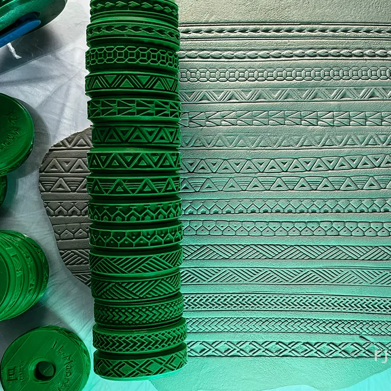 

[YU]Clay Stamp Roller Ceramic Texture Wheel Geometric Flower Patterns DIY Clay Tools Body Painting Stamps Durable Art Decor