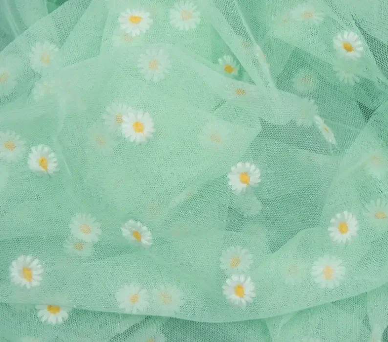 8 colors Daisy Flower tulle Lace Fabric Soft Floral Daisy Embroidered Fabric For Girl Dress Tutu Dress Wedding Dress Bridal Veil