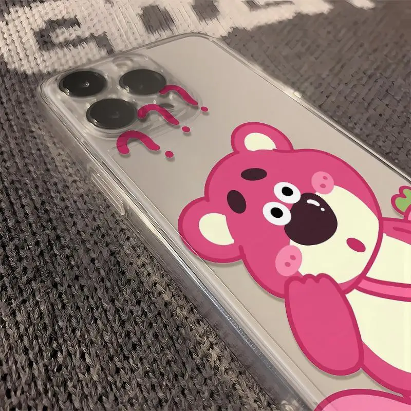 Disney Question Mark Lotso Strawberry Bear Phone Case For iPhone 16 15 14 13 12 11 Pro Max XR XS X 7 8 Plus Soft Silicone Cover