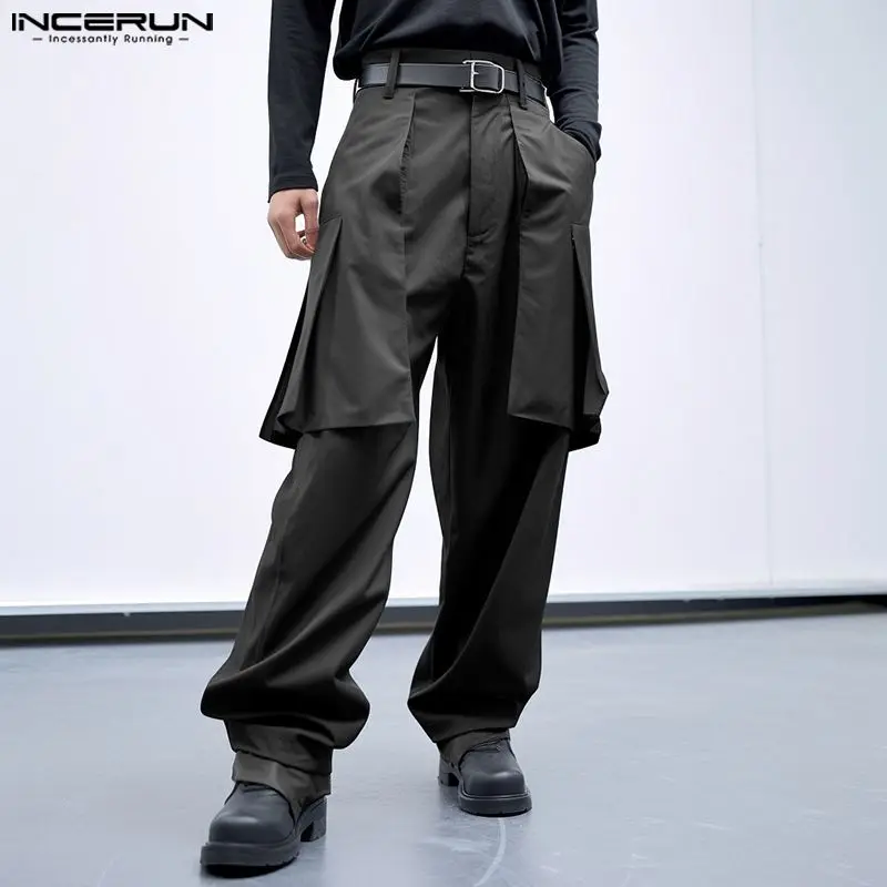 INCERUN 2024 Korean Style Trousers Men Deconstruction Fake Two-piece Design Pantalons Casual Stylish Male Solid Long Pants S-5XL