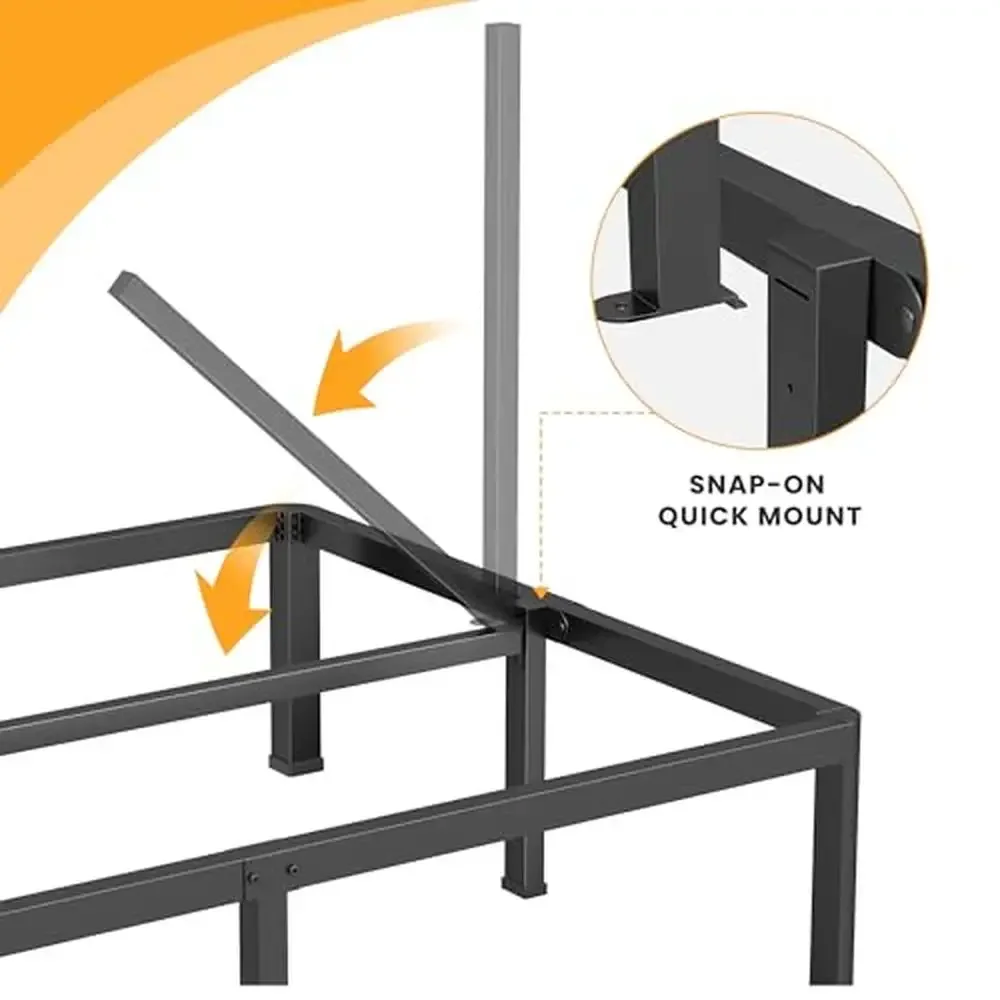 Cadre de lit à plateforme en métal Queen Size avec rangement sous le lit, construction rapide, conception antibruit, pied d'angle arrondi facile