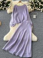 SINGREINY Autumn Casual Two Pieces Sets Women O-Neck Loose Knitting Top+Elastic Waist Large Swing Skirt Basic Korean Winter Sets - Image 3