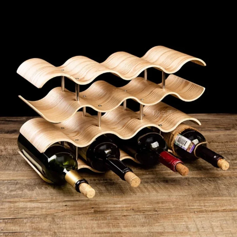 Wood Home Wine Rack Creative Wavy Wine Holder Stand Morden 4-layers Kitchen Utensils Display Rack Simple Organizer Barware