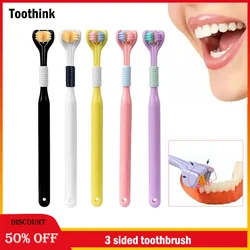 Toothink Spazzolino da denti a 3 lati Stereo 3D Capelli morbidi ultra fini Spazzolino da denti per adulti Raschietto per lingua Pulizia profonda Spazzolino da denti per igiene orale