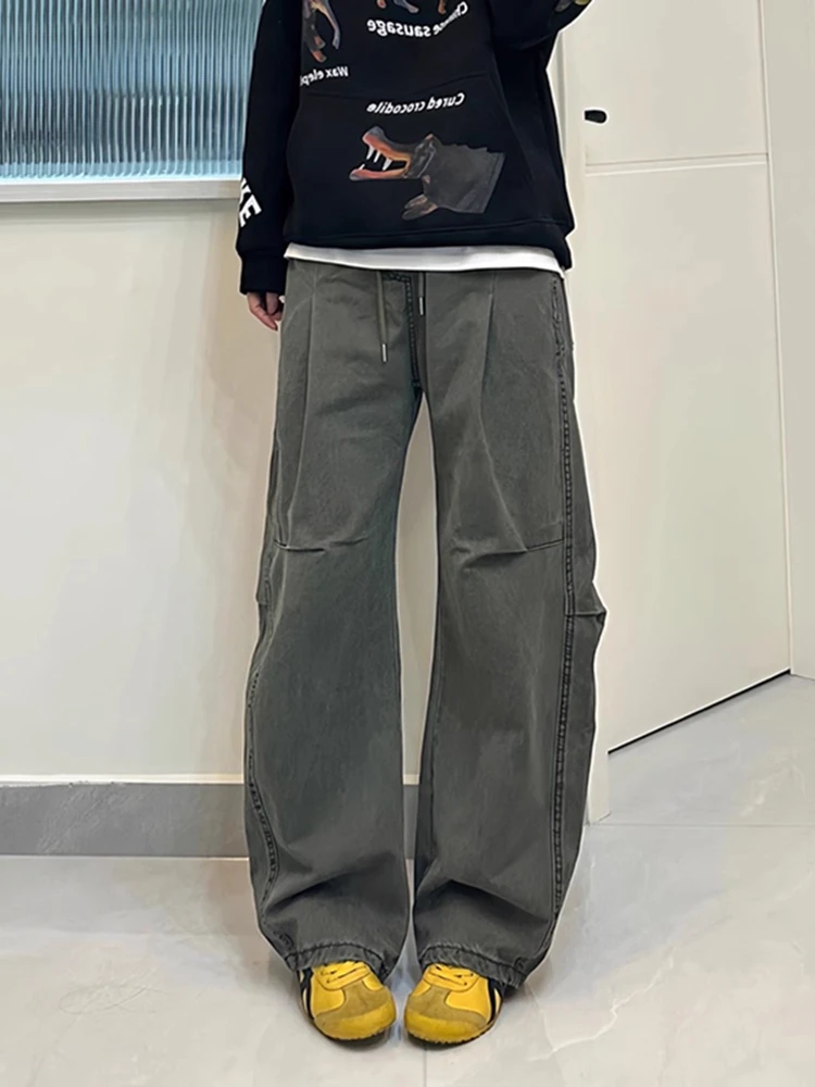 

American Waed Pure Cotton Workwear Jeans Men's Thi Wide Leg Casual Pants Autumn Winter Folded Cuff Leisure Trousers