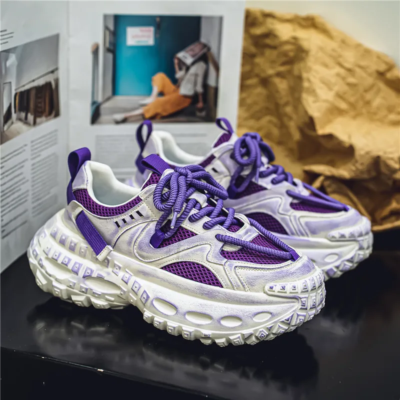 Design Purple Height Increasing Shoes Men Breathable Thick Bottom Men's Casual Sneakers Hip Hop Rock Style Platform Sport Shoes