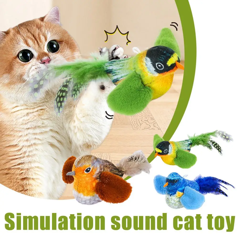 Funny Toys Flying Bird Toys Chasing Flapping Teasing Wings Bird Simulation Sparrow Flappy Kitten Toy Chirping B B5w8