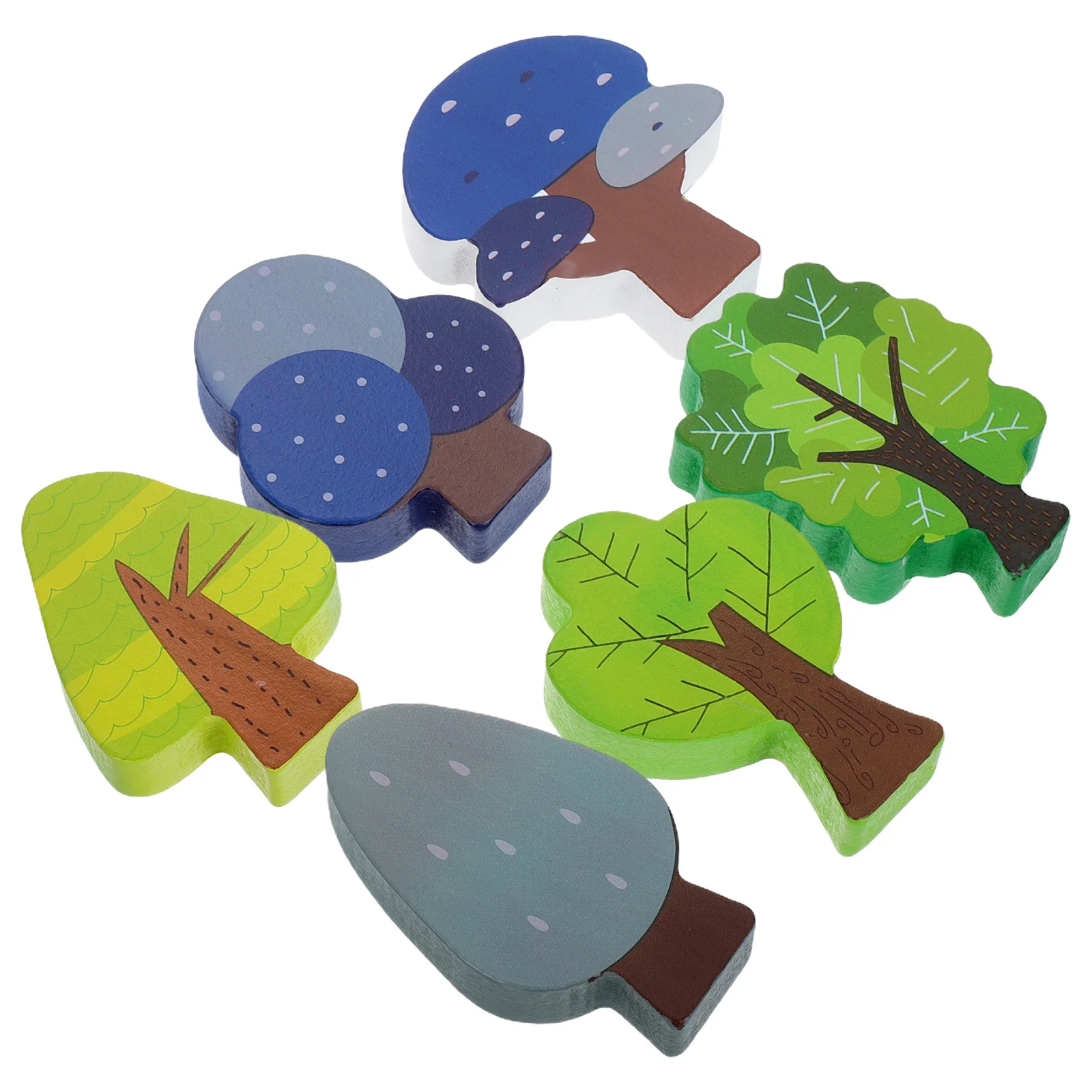 

6Pcs Wooden Tree Railway Track Accessory Set Painted Natural Wood Interlocking Miniature Decoration for Creative Play