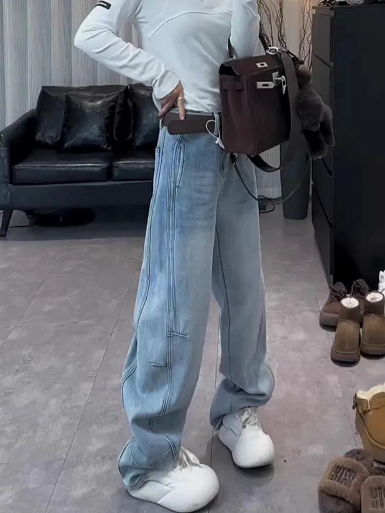 

Женские джинсы с высокой талией и широкими штанинами в стиле ретро, большие размеры, длина до пола, свободные утягивающие ножи, повседневные джинсы для женщин больших размеров