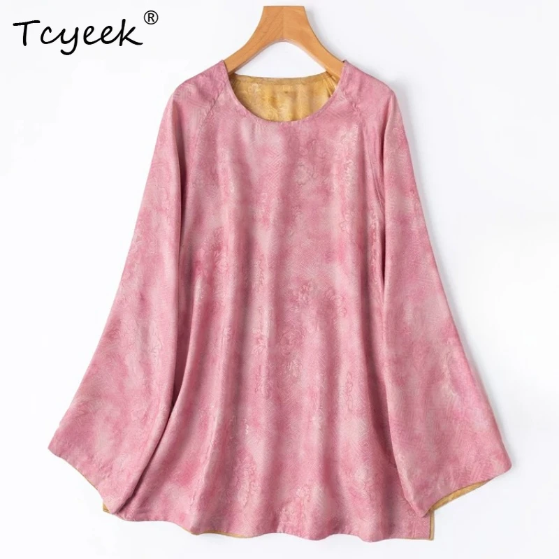 

Tcyeek 100% Real Silk Shirts for Women 2026 Spring Loose Casual Reversible Long-sleeved Blouses Ladies Clothing Roupas Femininas