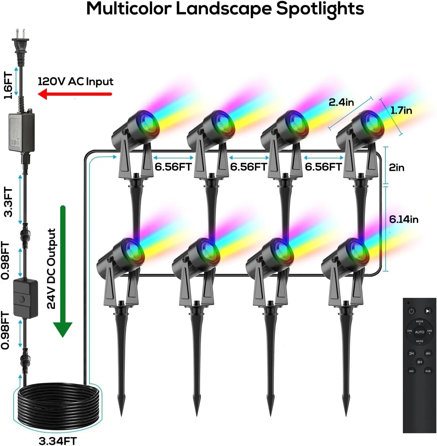 8 Pack RGBW Color Changing Outdoor Spotlights with Remote Control, Waterproof Landscape Lighting for Garden Yard