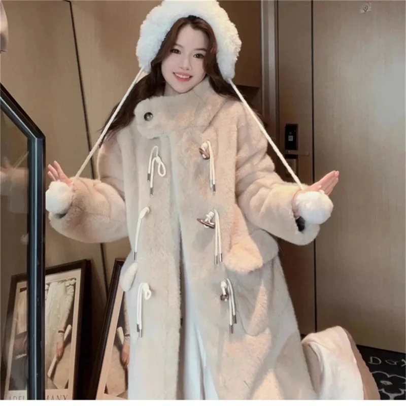 Fur Coat Women's Winter 2024 New Fashion Hooded Mink Environmental Protection Plush Fur Warm Long Outerwear Lady