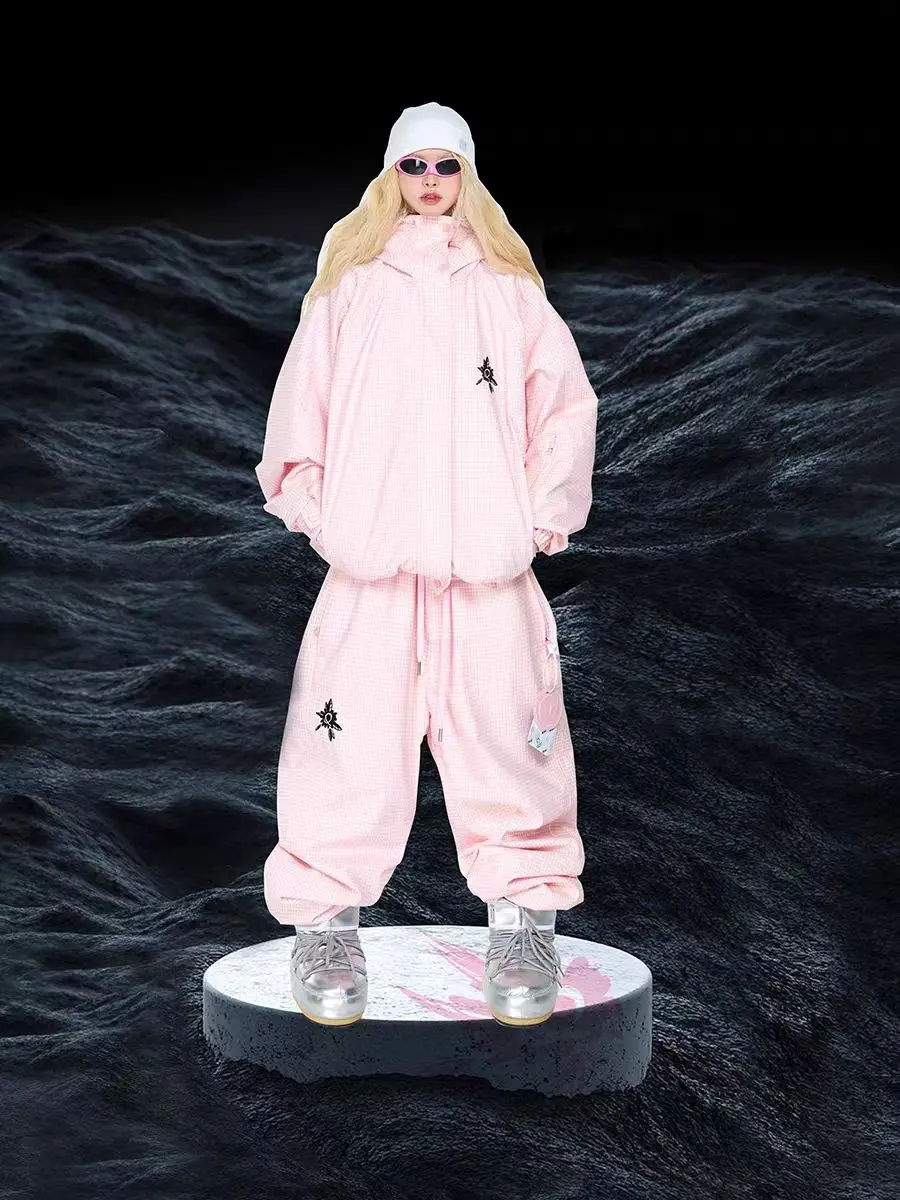 

QLeo Women's 3L Snowboard Suit with Jacket & Pants, Pink Dopamine Design, Waterproof Skiwear for Petite SizesQT241029