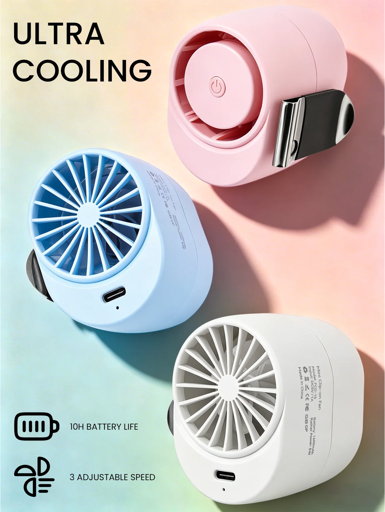 

Portable Clip On Fan 1600mAh USB Rechargeable 3 Speed Mini Fan 360° Rotation Neck Waist Hanging Fan For Outdoor Travel Sports