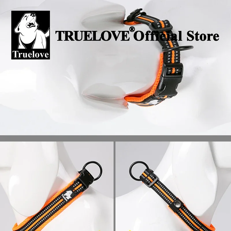 Truelove-Collar de nailon para perro, correa ajustable, acolchado, reflectante, suave, duradero, entrenamiento de alta resistencia, personalizado,