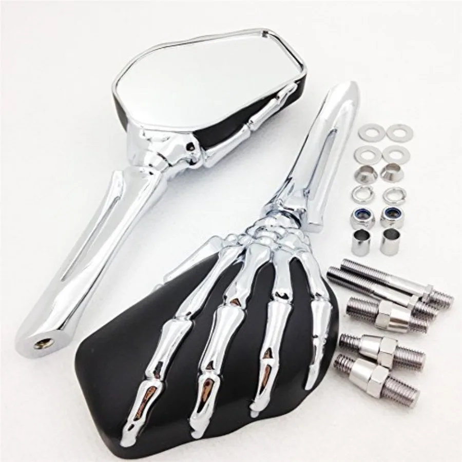 SMT-Talon Skull Mirror for Harley Heritage Springer, compatible with Sportster Dyna Glide Softail V Rod, chrome finish, durable
