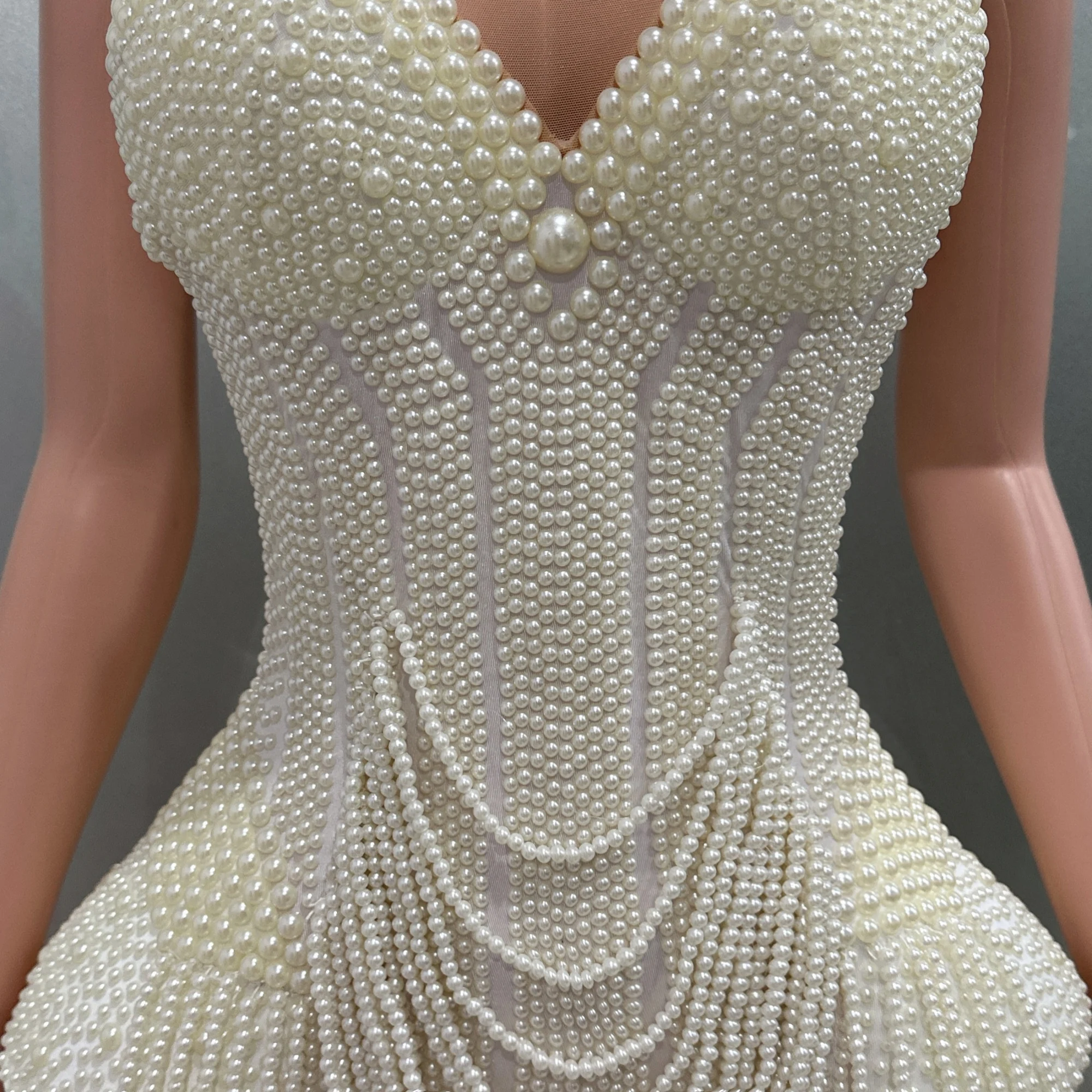 Luxury Pearls Beading Sexy Halter Backless Bodysuit Evening Party Performance Costume Bar Nightclub Singer Dancer Stage Wear