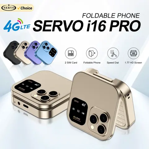 SERVO i16 Pro 4G LTE Mini Katlanır Cep Telefonu Çift SIM Bekleme Çağrı Kaydı Hızlı Arama FM Radyo Kara Liste Küçük Katlanır Cep Telefonları