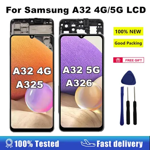 AMOLED A32 LCD For Samsung Galaxy A32 4G 5G LCD A325F A325M Display Touch Screen Digitizer For Samsung A32 4G 5G A326 SM-A326B