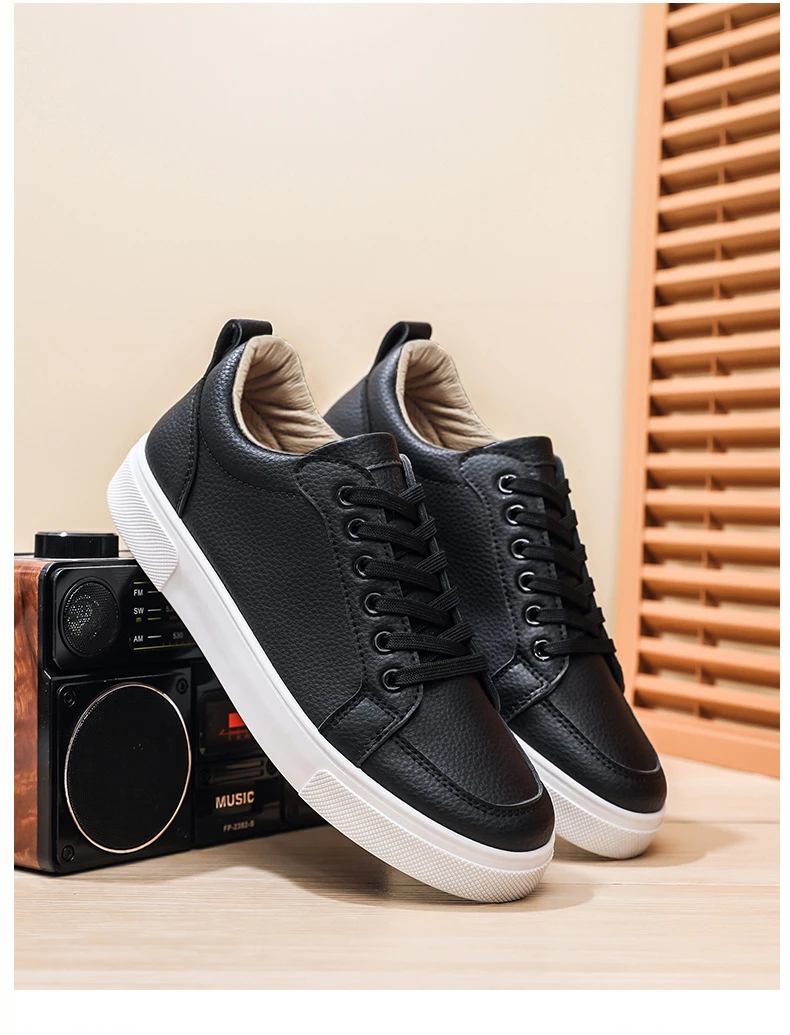 Schlichte weiße Low-Top-Sneaker aus Kunstleder für Herren, Schnürschuhe, minimalistische Skate-Schuhe, Herren-Sneaker aus Kunstleder, rutschfeste Schuhe – Detail 10