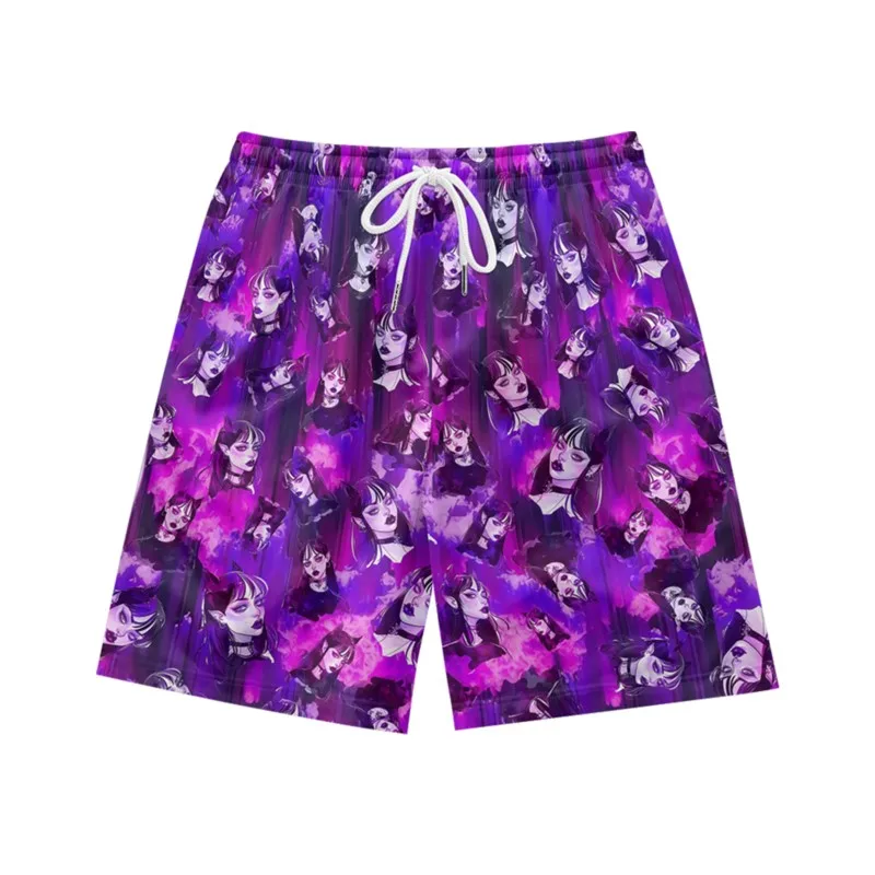 Witch print, personalized, trendy, loose, quick drying, breathable, summer, young men's casual, sports, drawstring beach shorts