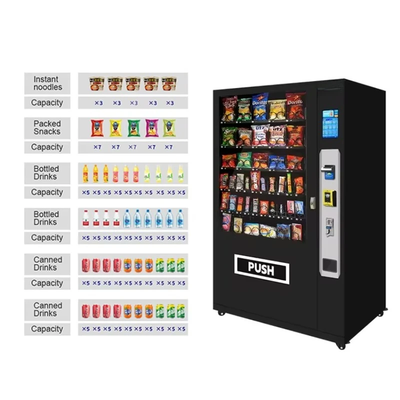 CustomizHot Sellers Combo Vending Machines Refrigerated Wall Mounted for Foods and Drinks 21.5 Inch Touch Screen Digital Display