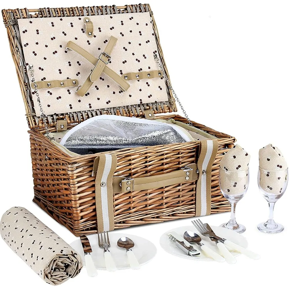 

Willow Picnic Basket Set for 2 Persons with Large Insulated Cooler Bag and Waterproof Picnic Blanket