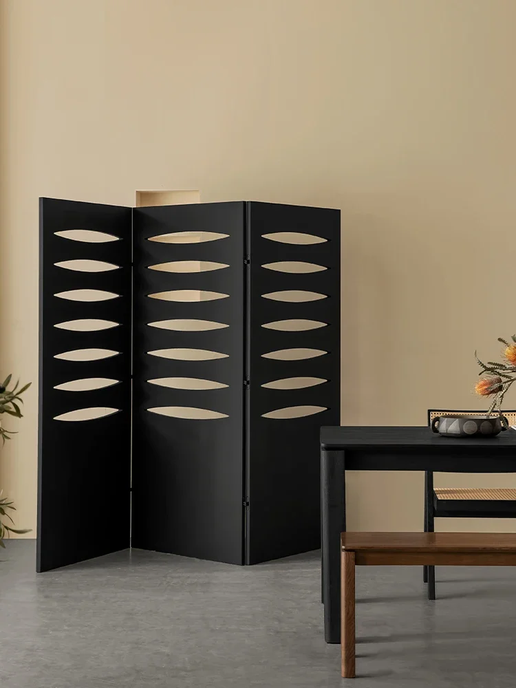 Screen Modern minimalist black solid wood foldable mobile living room background wall bedroom screen