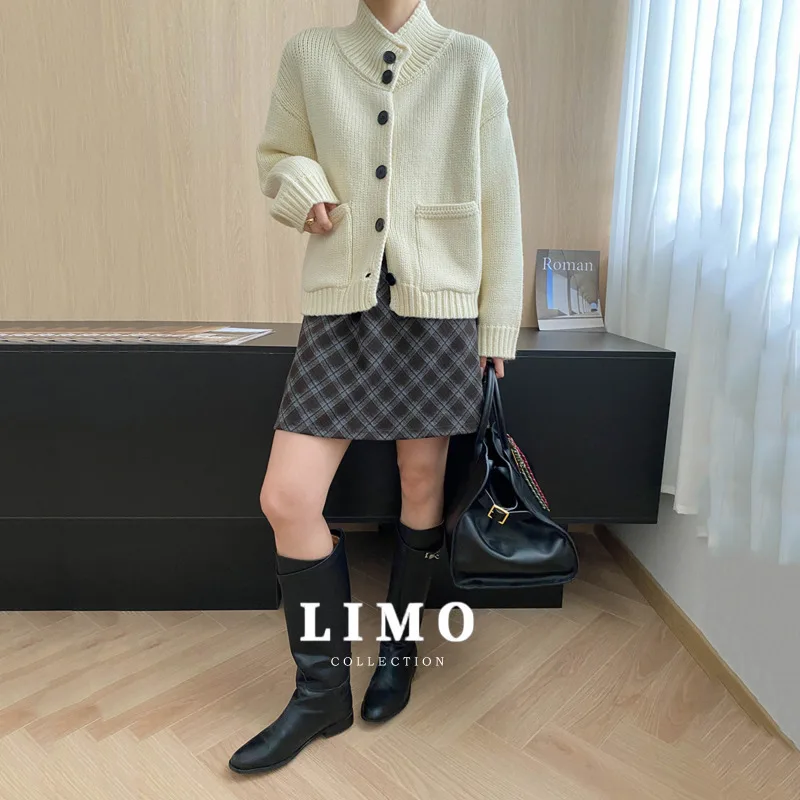 

LIMO 2025, осень-зима, утолщенный акриловый вязаный кардиган для женщин, модная уютная вязаная куртка с открытой передней частью