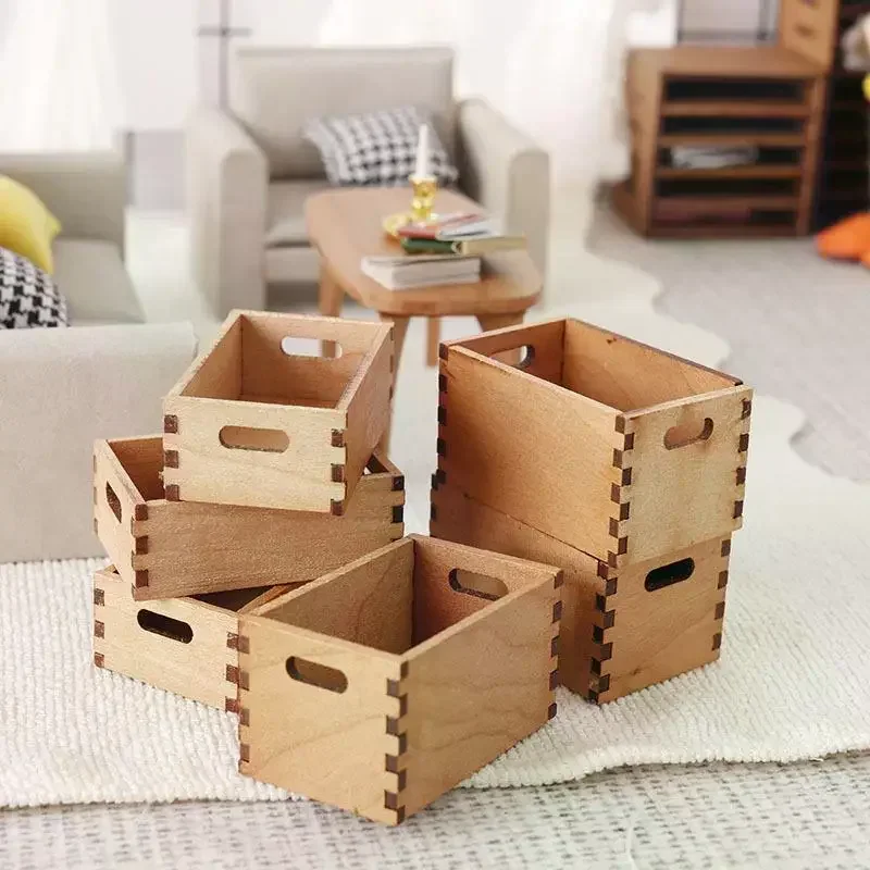Mini panier de rangement en bois pour maison de poupée, meubles de Simulation, modèle de maison de poupée, Micro scène, accessoires de décoration, 1/12
