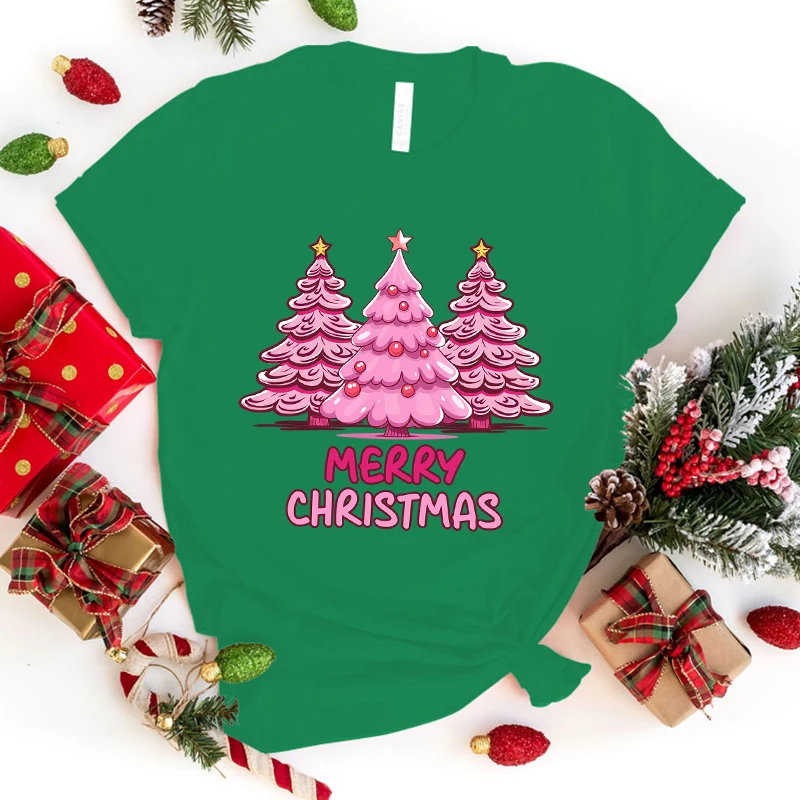 Merry Christmas Tree Letter Print magliette a maniche corte T-shirt girocollo da donna Summer Comfy Soft Tees top Size Xxs-4Xl