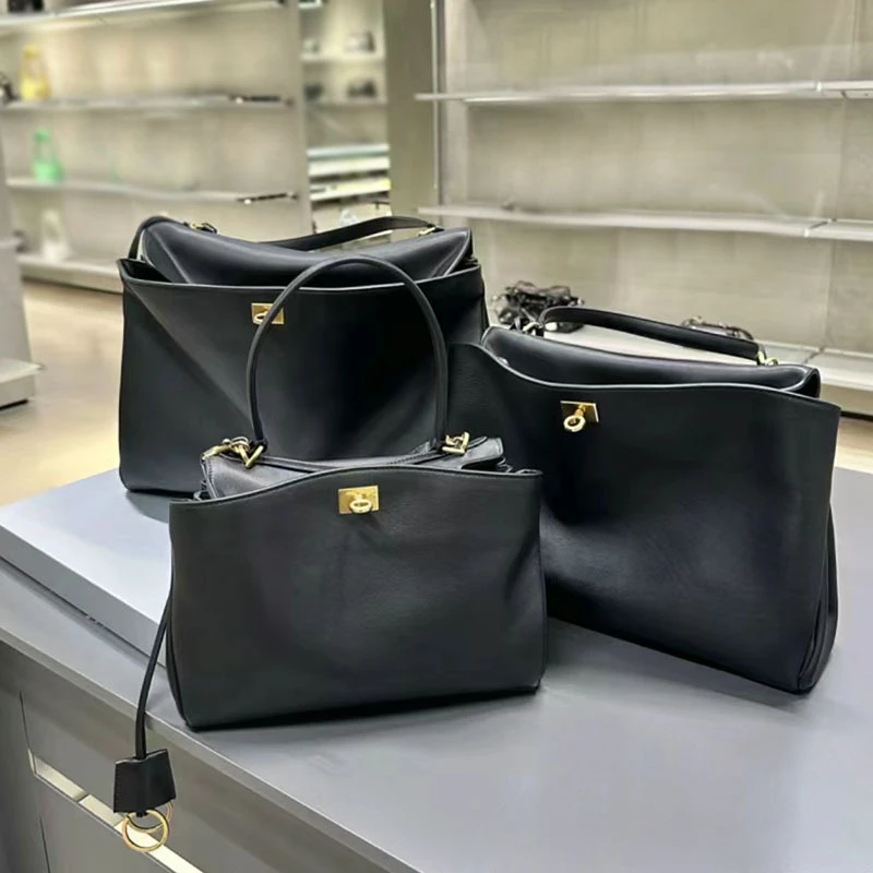 Bolso de hombro de piel auténtica para mujer, bolsa de mano versátil con hebilla de bloqueo, ideal para ir de compras, novedad de 2024