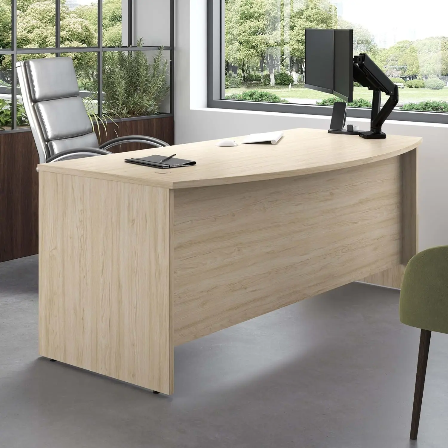 Furniture Studio C Bow Front Desk, Computer Table for Home or Professional Office, 72W x 36D, Natural Elm