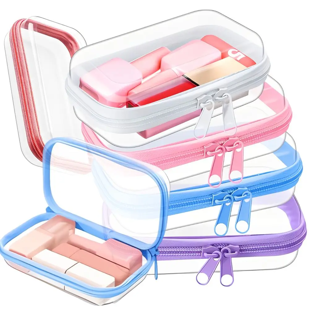 2pcs Hard Shell PVC Zipper Pouch, Random Multi-purpose Storage Case for School Supplies, Toiletries & Small Items YMY