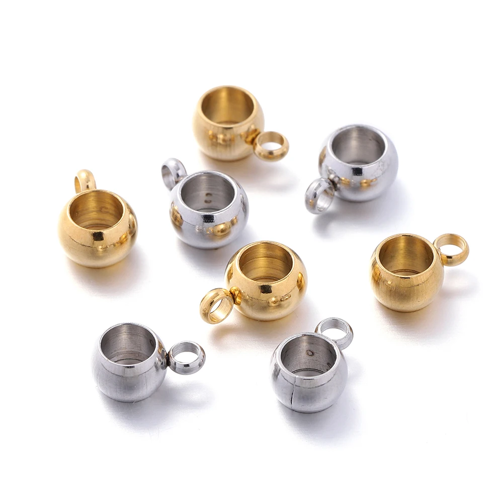 10pcs Hole 4mm Stainless Steel Spacer Beads Pendant Charms Clasps Gold Color Bail Beads for DIY Jewelry Making Findings